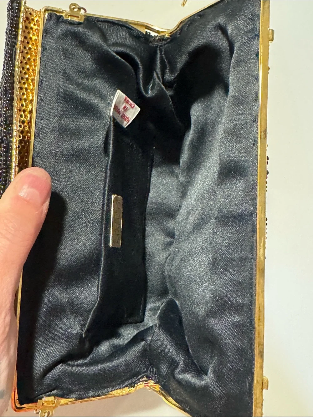 Black Beaded Evening Wristlet with Gold Chain